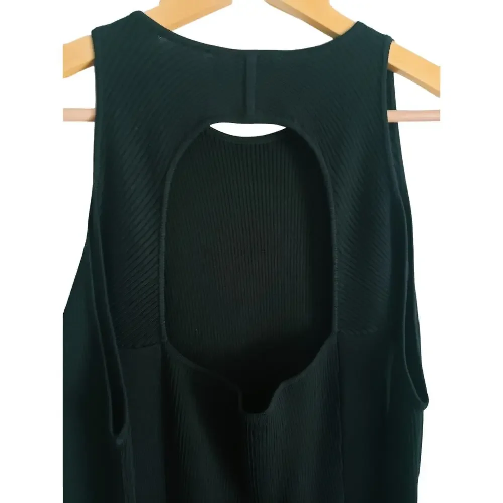 GANNI Ribbed Knit Cutout Midi Sweater Dress Black Size Small